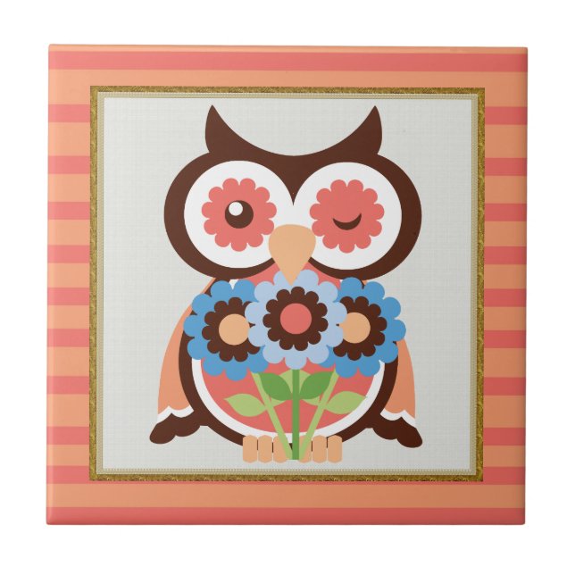 Cerâmica Azulejo de aves de cartoon Owl (Frente)