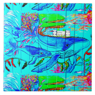 Cerâmica azulejo de baleias submarinas