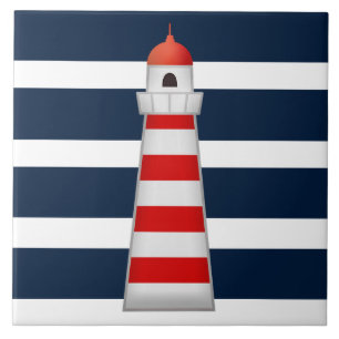 Cerâmica Azulejo de Banheiro - Farol Azul Vermelho