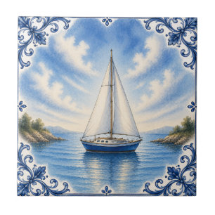 Cerâmica Azulejo de Barco à Vela Náutico