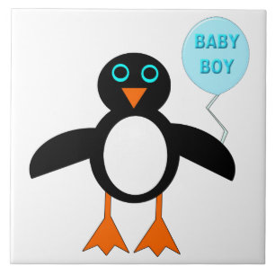 Cerâmica Azulejo de Bebê Menino Pingüim Azul Fofo