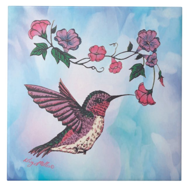 Cerâmica Azulejo de Beija-flor (Frente)