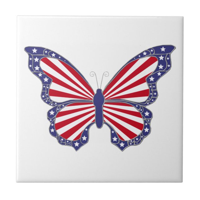 Cerâmica Azulejo De Borboleta Azul E Branco Patriótico (Frente)
