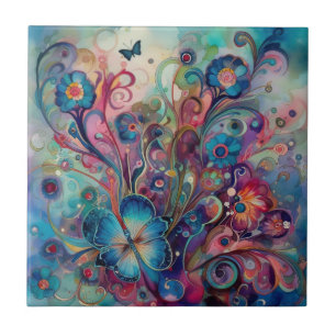 Cerâmica Azulejo de Borboletas Psicodélicas