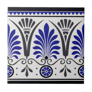 Cerâmica Azulejo de Borda Azul e Preto de Cobalto