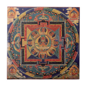 Cerâmica Azulejo de Buda Mandala Antique Tibetano Thanka
