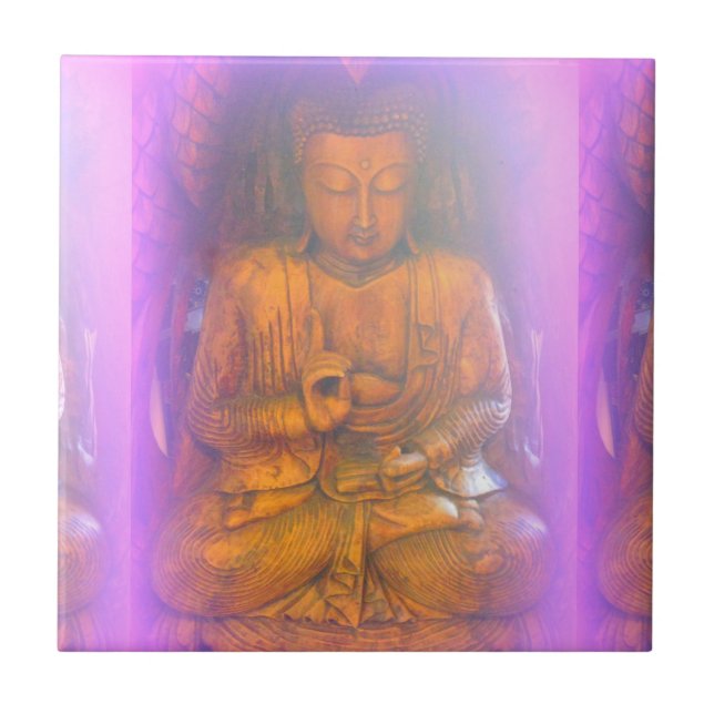 Cerâmica azulejo de buddha na aura roxa (Frente)