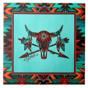 Cerâmica Azulejo De Búfalo - Crânio E Setas