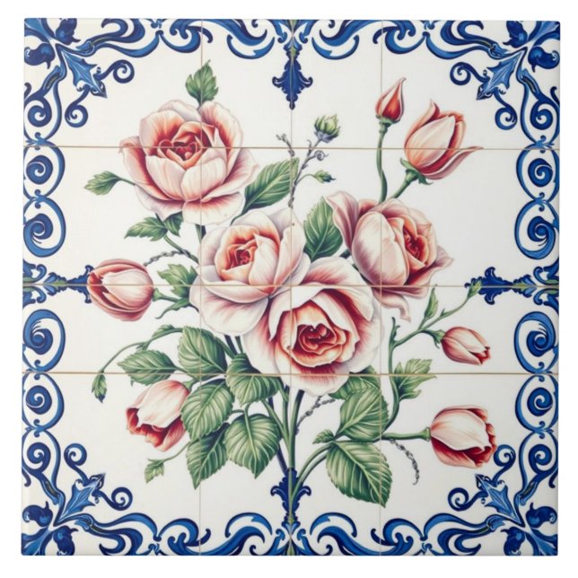 Cerâmica azulejo de buquê de rosa clássico (Frente)