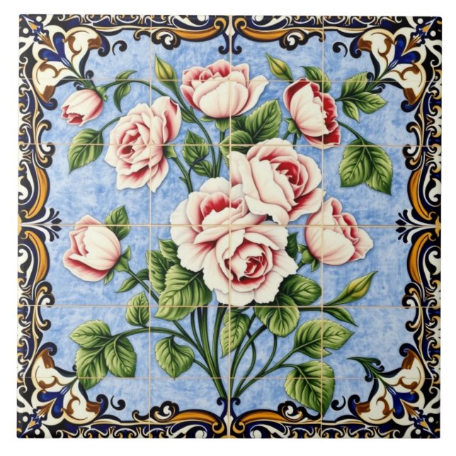 Cerâmica azulejo de buquê de rosas (Frente)