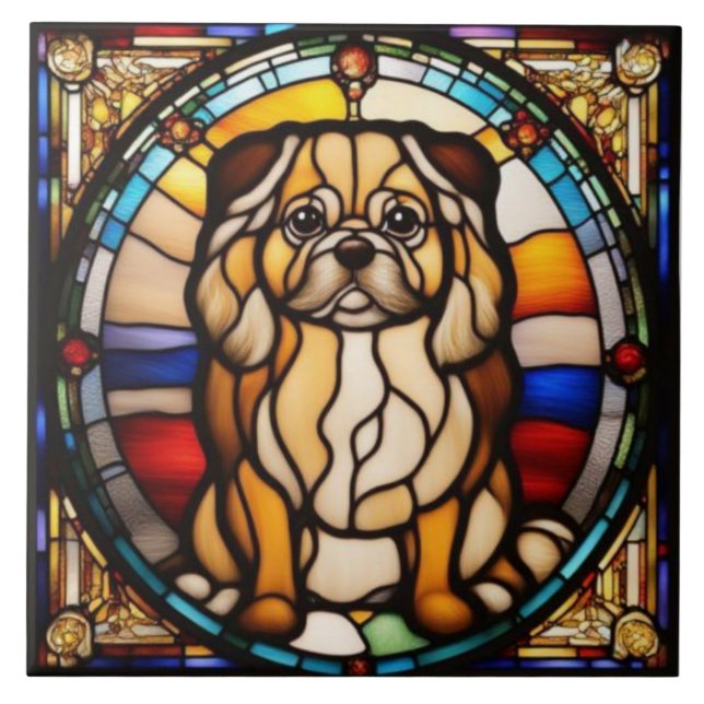 Cerâmica Azulejo de Cachorro Pekingese Fofo (Frente)
