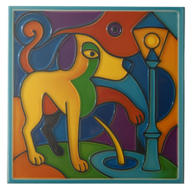Cerâmica Azulejo de Cachorro Urinando (Frente)