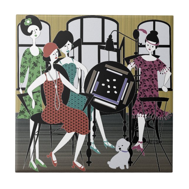 Cerâmica Azulejo de Cachorros Mah Jongg (Frente)