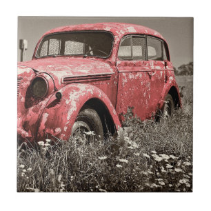 Cerâmica Azulejo de Caminhão Vermelho Vintage Rusty