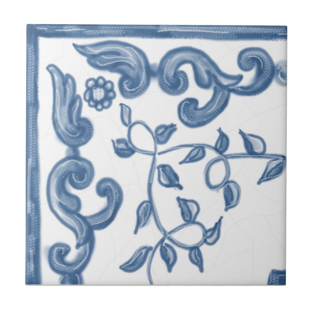 Cerâmica Azulejo de canto floral de Delft (Frente)