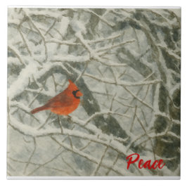 Cerâmica Azulejo de Cardinal de Inverno em Aquarela