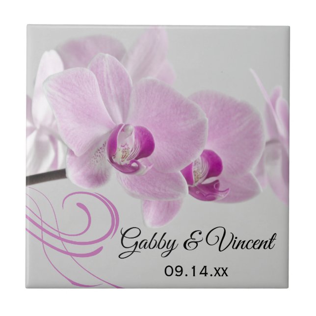 Cerâmica Azulejo de Casamento de Orquídea Rosa (Frente)