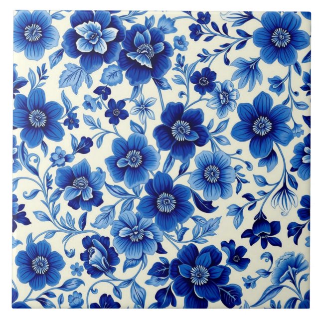Cerâmica azulejo de cascata de flor azul (Frente)