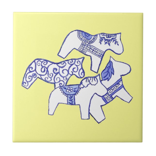 Cerâmica Azulejo de Cavalo Azul e Branco (Frente)