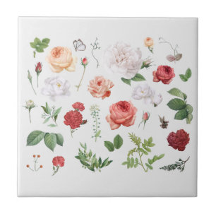 CERÂMICA  AZULEJO DE CERÂMICA: FLORES DE VINTAGEM