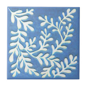 Cerâmica Azulejo de cerâmica, folhas azuis e brancas