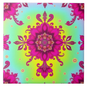Cerâmica Azulejo de Chintz Floral Cor-de-Rosa Rosa, Damas