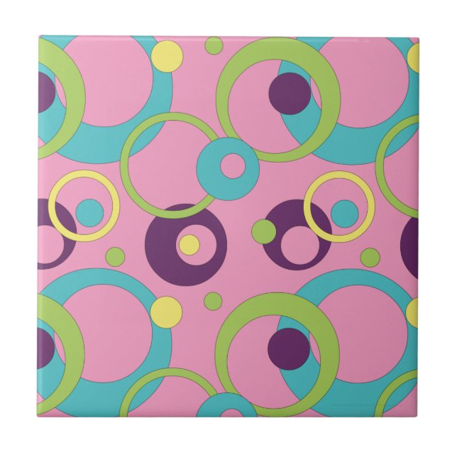 Cerâmica Azulejo de Círculos Rosa Funky (Frente)