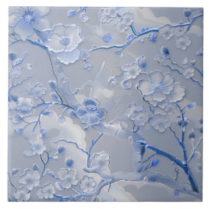 Cerâmica Azulejo de cloisonte floral azul-claro-chic