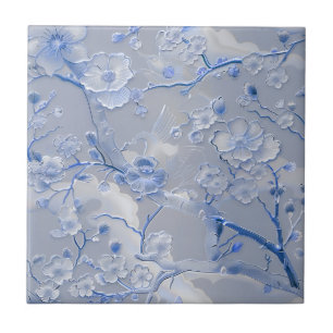 Cerâmica Azulejo de cloisonte floral azul-claro-chic