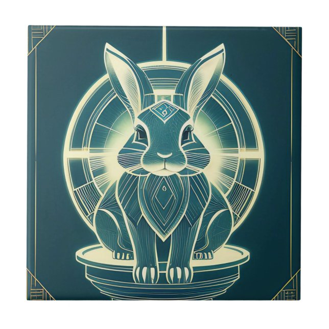 Cerâmica Azulejo de Coelho Art Déco (Frente)