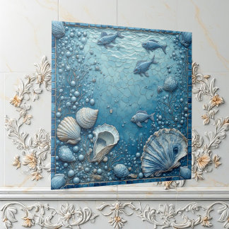 Cerâmica Azulejo de Concha Aquática Peixe Bolha Subaquática