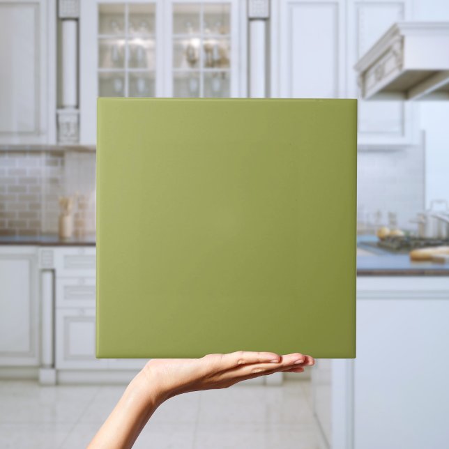 Cerâmica Azulejo de cor sólida verde retrô Avocado (Retro Avocado Green Solid Colour Tile)