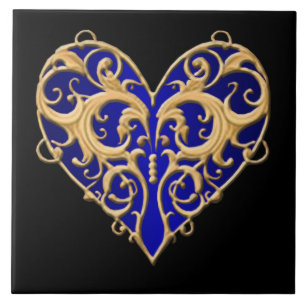 Cerâmica Azulejo de Coração de Filigrana Azul