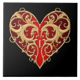 Cerâmica Azulejo de Coração Vermelho Filigree