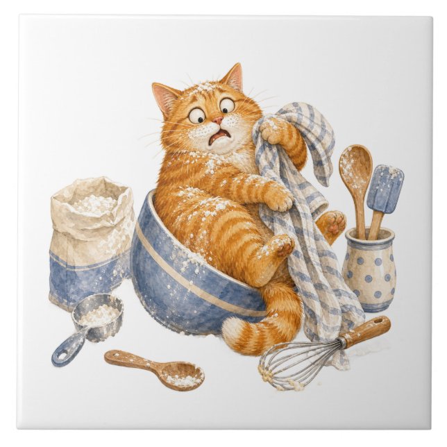 Cerâmica Azulejo de Cozinha de Gato Engraçado (Frente)