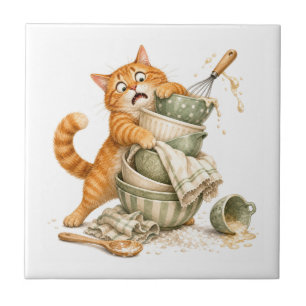 Cerâmica Azulejo de Cozinha de Gato Engraçado