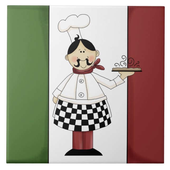 Cerâmica Azulejo de cozinha divertida do Chef Italiano (Frente)