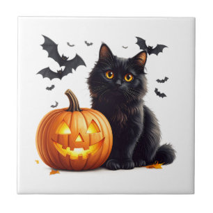 Cerâmica Azulejo de Cozinha Gato Preto de Halloween