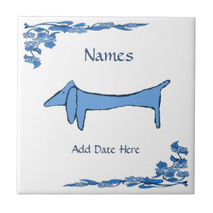 Cerâmica Azulejo de Dachshund Azul, Olhar Holandês, Persona
