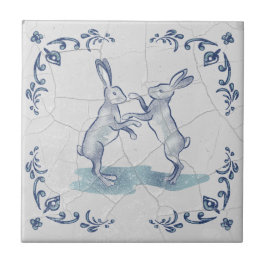 Cerâmica Azulejo de Delft com Coelhos Lutando