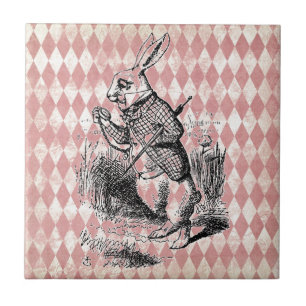 Cerâmica Azulejo de Diamante Rosa de Coelho Branco