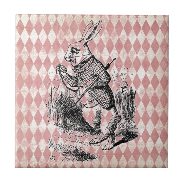 Cerâmica Azulejo de Diamante Rosa de Coelho Branco (Frente)