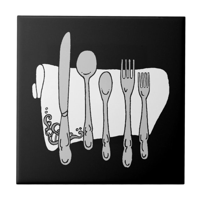 Cerâmica Azulejo de dinnerware preto e branco (Frente)
