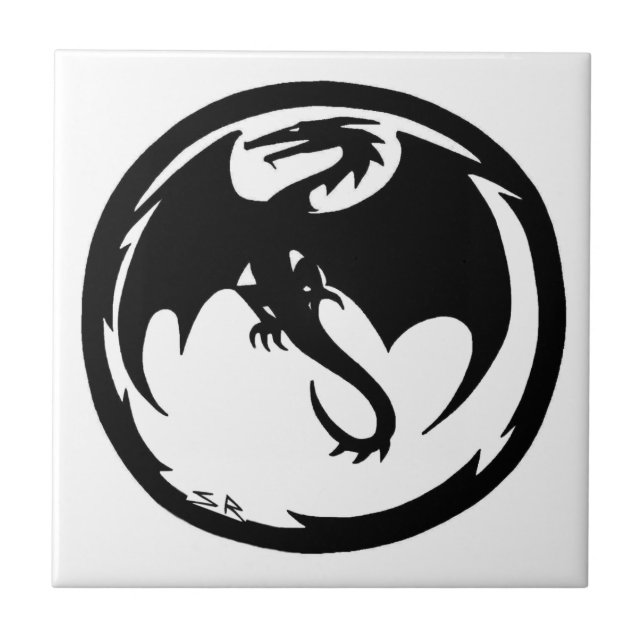 Cerâmica Azulejo de Dragão Negro (Frente)