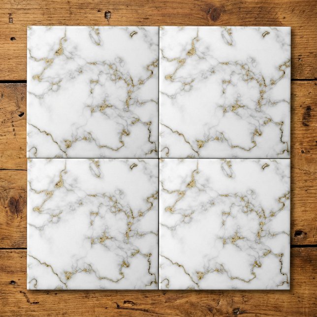 Cerâmica Azulejo de efeito mármore branco e dourado (White and gold Marble effect tile.)