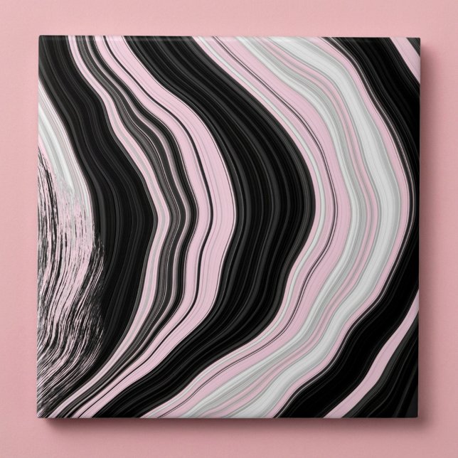 Cerâmica Azulejo de efeito mármore branco-rosa e preto agat (Pink white and black agate marble effect tile.)