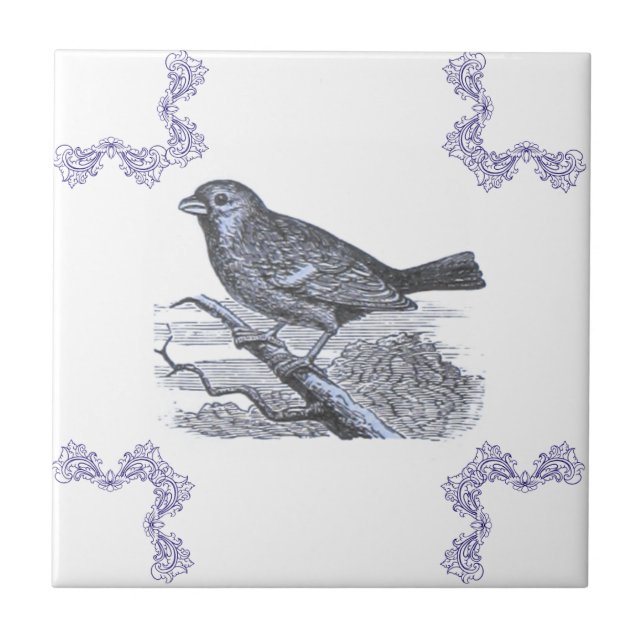 Cerâmica Azulejo de Ênfase Azul de Pássaro Permitido (Frente)