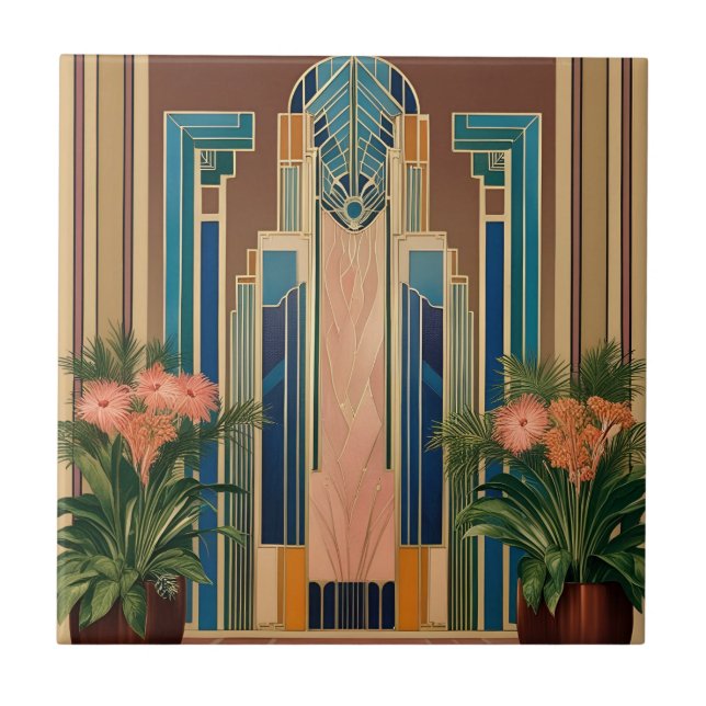 Cerâmica Azulejo de Entrada da Era Dourada Art Déco (Frente)