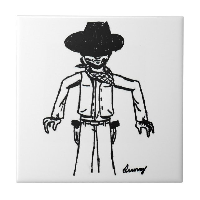 Cerâmica Azulejo de esboço do cowboy (Frente)