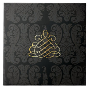 Cerâmica Azulejo de Estilo Real Clássico Damask Black gold